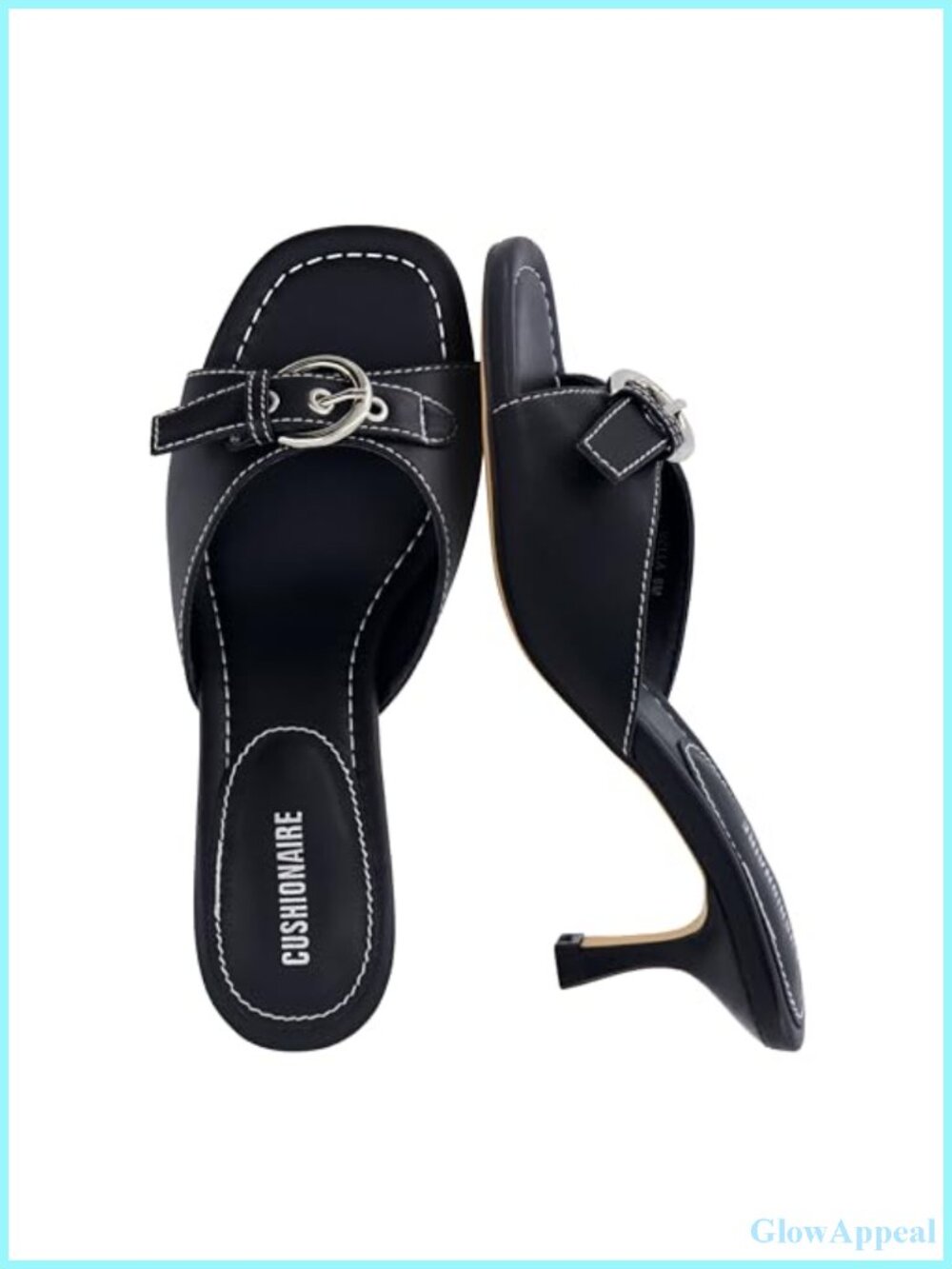 Faux Leather Kitten Heel Mules with Buckle Accent for Women